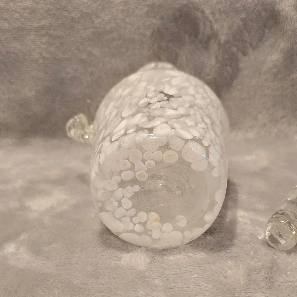 Vintage‎ White Confetti Spatter Hand Blown Glass Cruet Decanter with Stopper